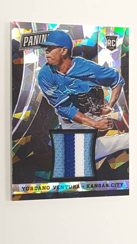 lot 2023D image: 2014 Panini Yordano Ventura 3 Color Game Used Patch Baseball Card #d to 25
