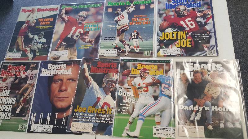 lot 2092 image: 9 San Francisco 49ers Sports Illustrated Cover Issues Lot 1982-1995 Joe Montana Super Bowl & The Catch