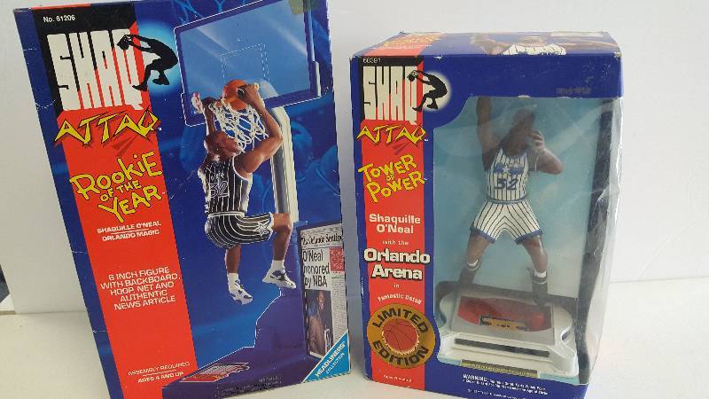 lot 2104 image: Shaquille ONeal Shaq Attaq Action Figures Headliner Series Rookie of the Year Magic