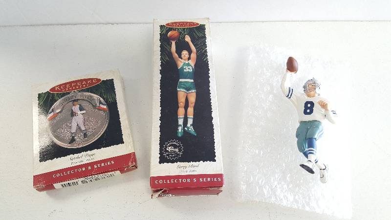 lot 2105 image: Hallmark Keepsake Ornaments Satchel Paige Larry Bird & Troy Aikman