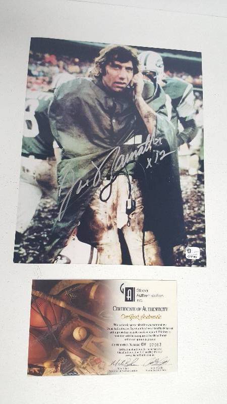 lot 2057A image: Joe Namath Autographed 8 x 10 Photo w Inscription x12 & GAI COA