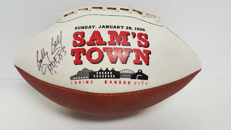 lot 2071A image: Bobby Bell Autographed Sams Town NFL Size Football Chiefs HOF 83 Inscription