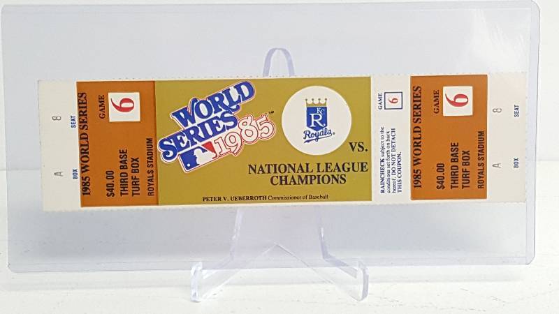 lot 2030A image: 1985 World Series Original Kansas City Royals Unused Ticket Game 6 Third Base Turf