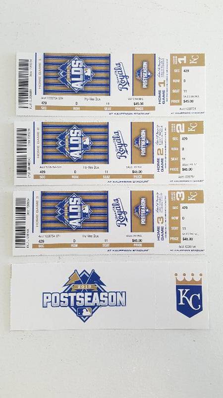 lot 2036B image: 2015 American League Division Series Lot of 4 Full Tickets All Home Games Kansas City Royals