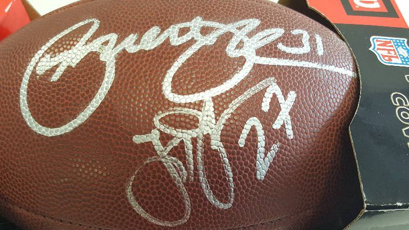 lot 2070A image: Priest Holmes & Larry Johnson Autographed Official NFL Size Wilson Football Chiefs