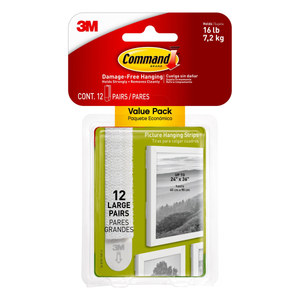 lot 57 image: Command Large Picture Hanging Strips White Damage Free Hanging 12 Pairs