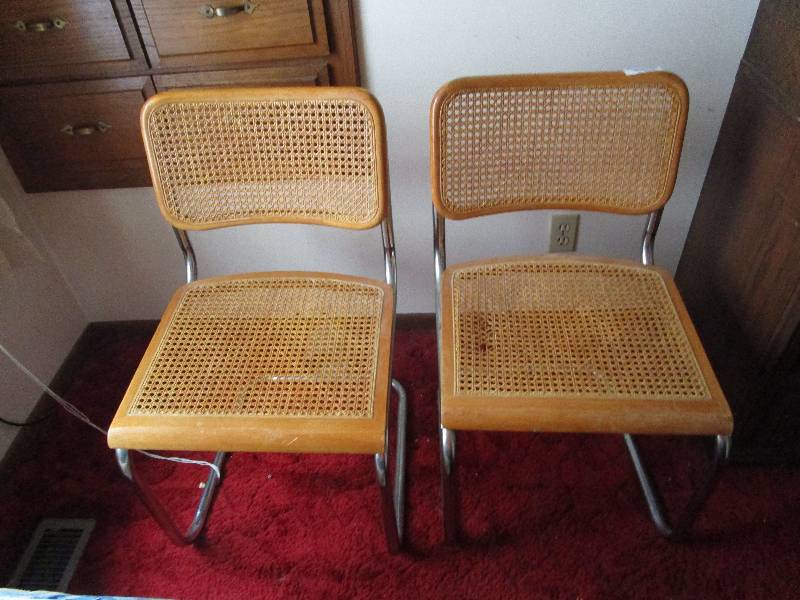 lot 8205 image: Pair of wicker and metal chairs