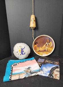 lot 190 image: The Basket Weaver by Irving Couse - The Atchison, Sante Fe Railway Co. Collectors Plate #38797500 and other Native American Decor