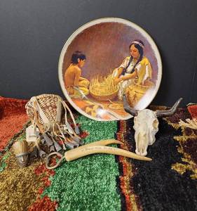 lot 191 image: The Basket Weaver by Irving Couse - The Atchison, Sante Fe Railway Co. Collectors Plate #51977500 and other Native American Decor