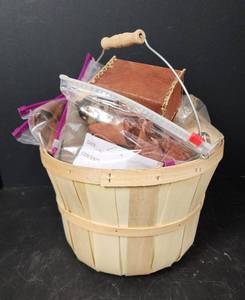 lot 228 image: Basket of Leather Crafting Pieces