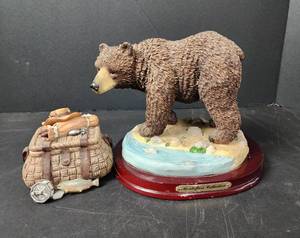 lot 106 image: Bear Statue (Montefiori Collection) and Fishing Basket Trinket Box (see pics for imperfections)