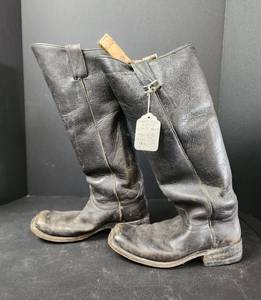 lot 113 image: Reenactment Boots with Knife Sheath (made in Fortworth Stockyards) Size 6.5 Mens or 9.5 Womens and Stove Pipe Boots Size 9