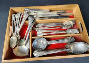 lot 117 image: 65pc. WM Rogers Mfg Silverware and Tray