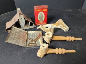 lot 157 image: Pipes made from Antlers, Vintage Cigarette Roller, and Vintage Cigarette Case
