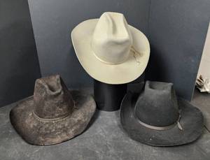lot 352 image: (3) Cowboy Hats (wearable just need cleaned and reshaped)