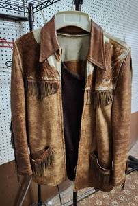 lot 375 image: Vintage Hair on Hyde Fringed Leather Jacket (very worn)
