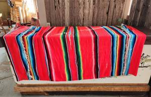 lot 307 image: Mexican Serape Blanket 56x82 (several flaws in material like shown in pics)