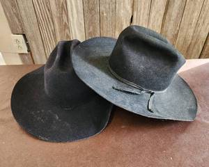 lot 311 image: (2) Black Cowboy Hats (wearable - just need cleaned and reshaped)