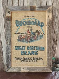 lot 47 image: Buckboard Bean Burlap Bag - Framed 26x37