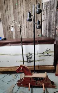 lot 405 image: (2) Floor Lamps (Power on) and Vintage Rocking Horse (not complete)