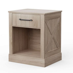 lot 1007 image: Costway Nightstand with Drawer and Shelf Rustic Wooden Bedside Table