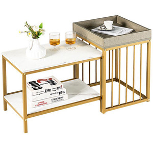 lot 1009 image: Costway 2PCS 2-Tier Nesting Coffee Sofa Side End Tables