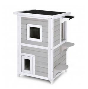 lot 1010 image: CostWay 2-Story Wooden Cat House With Escape Door Rainproof