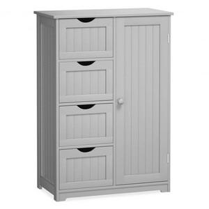 lot 1011 image: CostWay Standing Indoor Wooden Cabinet with 4 Drawers-Gray