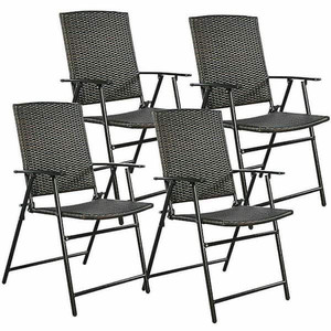 lot 1013 image: CostWay Folding Wicker Rattan Outdoor Patio Lounge Chairs (Set of 4)