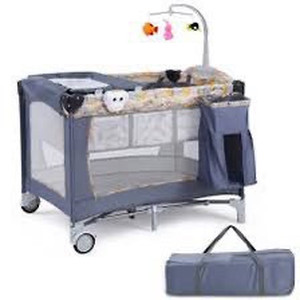 lot 1017 image: CostWay Foldable 2 Color Baby Crib Playpen Playard-Gray