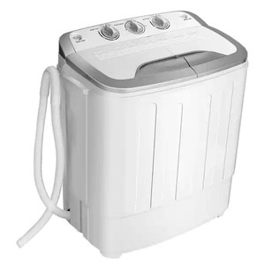 lot 1018 image: CostWay 1.5 cu. ft. Portable Semi-Automatic Twin Tub Washer and Dryer Combo in Grey Machine with Built-In Drain Pump