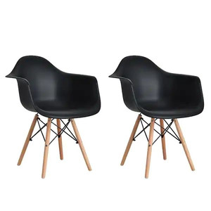 lot 1019 image: CostWay Black Mid Century Modern Molded Dining Arm Side Chair Wood Legs (Set of 2)