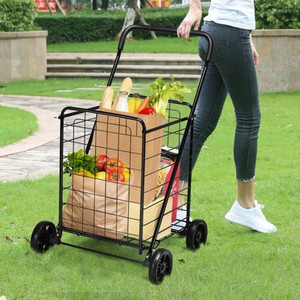 lot 1021 image: CostWay Portable Folding Shopping Cart Utility For Grocery Laundry-Black