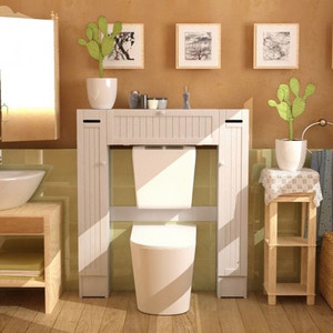 lot 1029 image: CostWay Wooden Over The Toilet Storage Cabinet