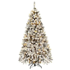 lot 1030 image: CostWay 6 ft. Pre-Lit LED Flocked Snow Hinged Pine Artificial Christmas Tree with 250 White Lights