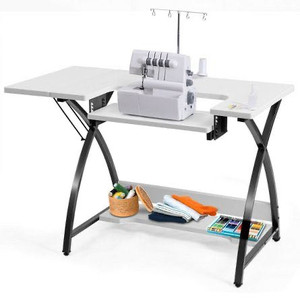 lot 1034 image: CostWay Costway Sewing Craft Table Computer Desk with Adjustable Platform Folding Side Shelf