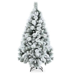 lot 1037 image: CostWay 5ft. White Unlit Snow Flocked Hinged Slim Artificial Christmas Tree wPine