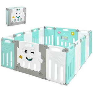 lot 2007 image: Costway 14 Panel Foldable Baby Playpen Kids Activity Centre Lock Door Rubber Bases