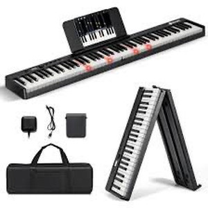 lot 2012 image: Costway 88-Key Folding Electric Lighted Piano Full Size Portable MIDI Black