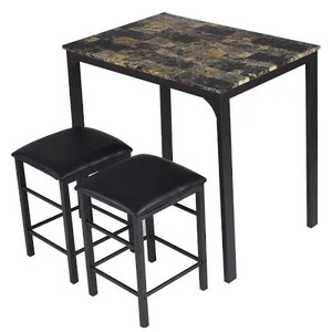 lot 2013 image: Costway 3 Piece Counter Height Dining Set Faux Marble Table 2 Chairs Kitchen Bar