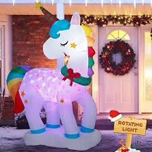 lot 2030 image: Decorlife 6ft Christmas Inflatable Unicornwith Built In Rotating Lights
