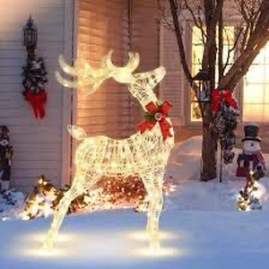 lot 2035 image: 4.4ft Lighted Standing Reindeer Christmas Decoration Pre-Lit 120 LED Bulbs