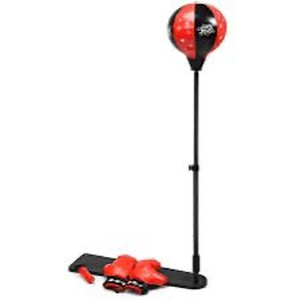 lot 2036 image: Costways Kids Punching Bag with Adjustable Stand and Boxing Gloves Set Red
