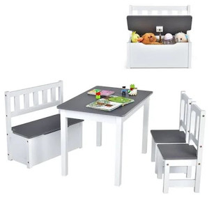 lot 3010 image: Costway 4 PCS Kids Wooden Activity Table & Chairs Set wStorage Bench Study Desk