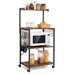 lot 3016 image: Costway 4-Tier Rolling Bakers Rack Industrial Utility Microwave Oven Stand Cart w Hooks
