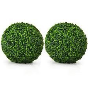 lot 3022 image: 2-PCS 15.7 in. Green Artificial Boxwood Topiary Balls UV Protected Indoor Outdoor