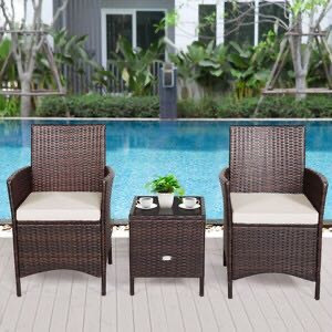 lot 3026 image: 4 Piece Patio Rattan Furniture Set Top Sofa With Glass Table