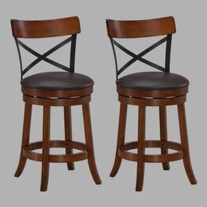 lot 4000 image: Costway 25 Metal Swivel Bar Stools with Rubber Wood Legs in Brown (Set of 2)
