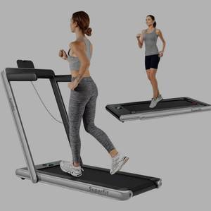 lot 4004 image: 2 in 1 Folding Treadmill with Bluetooth Speaker Remote Control-Silver