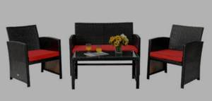 lot 4008 image: 4pc Patio Rattan Cushioned Furniture Red